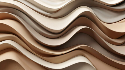 Poster - 3D render of an abstract background with wavy layers in beige, brown and gray colors.
