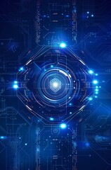 Poster - Futuristic technology background with glowing blue circuit board and digital interface