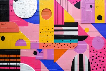 Poster - A colorful wall adorned with an array of different shapes and sizes in vibrant pink hues, A vibrant pink backdrop with geometric shapes