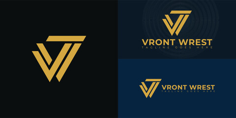 Wall Mural - abstract initial triangles letter vw or wv logo in gold color isolated on multiple background colors