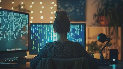 Aufkleber - A person decrypting an encrypted message on a glowing computer screen in the dark