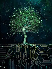 Poster - tree made from circuit board representing technology, growth, and sustainability