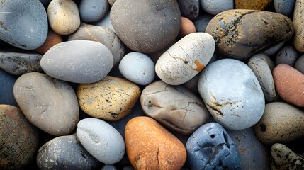 Poster - Assortment of Smooth River Stones in Varying Hues and Textures