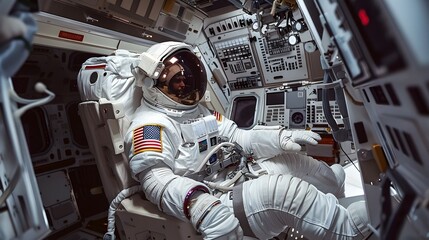 Poster - Astronaut Experiencing Zero Gravity Inside Spacecraft Cabin
