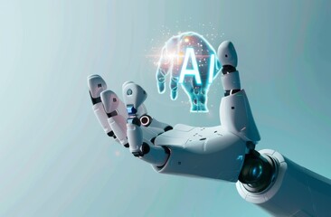 Poster - Robotic hand with AI hologram representing artificial intelligence and futuristic technology