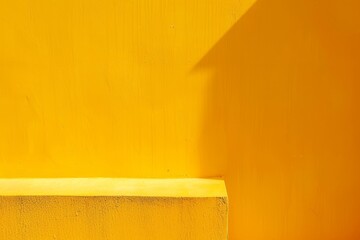 Poster - A bright yellow wall featuring a bench positioned in the center, A vibrant yellow backdrop with subtle variations in hue