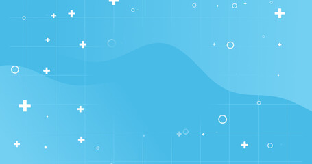 bright light blue dynamic medical fluid abstract background. geometric shapes crosses wavy liquid mo