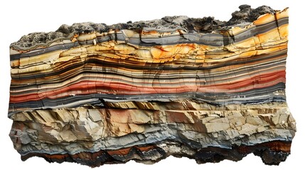 Poster - Cross Section of Layered Sedimentary Rock Formation with Vibrant Colors and Textures