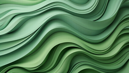Poster - 
3d render of abstract green background with paper waves in the style of organic shapes, high resolution, layered translucency and organic forms