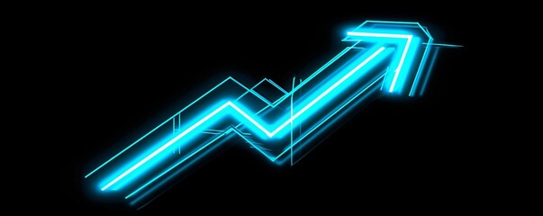 Poster - Neon glowing upward arrow representing growth and success