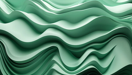 Poster - 
3d render of abstract green background with paper waves in the style of organic shapes, high resolution, layered translucency and organic forms