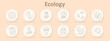 © Anastasia - Ecology icons set. Leaf, recycle, eco energy, globe, plant, eco tag, bulb, shopping bag, sprout, sun, eco friendly. Line icons on beige background