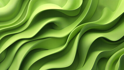 Poster - 
3d render of abstract green background with paper waves in the style of organic shapes, high resolution, layered translucency and organic forms