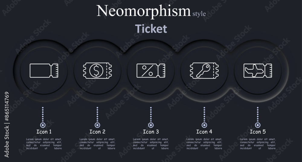 Ticket set icon. Ticket, coupon, discount, key, boarding pass ...