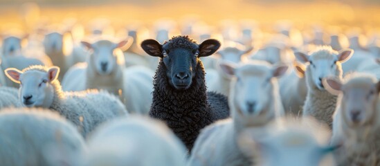 Wall Mural - Black Sheep Among White Flock