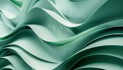 Fototapete - 
3d render of abstract green background with paper waves in the style of organic shapes, high resolution, layered translucency and organic forms