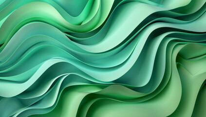 Poster - 
3d render of abstract green background with paper waves in the style of organic shapes, high resolution, layered translucency and organic forms