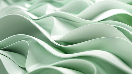 Poster - 
3d render of abstract green background with paper waves in the style of organic shapes, high resolution, layered translucency and organic forms