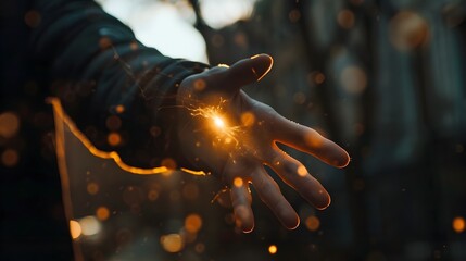 Aufkleber - Glowing Fingers Emitting Ethereal Radiance in Mystical Ambiance