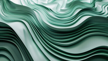 Poster - 
3d render of abstract green background with paper waves in the style of organic shapes, high resolution, layered translucency and organic forms