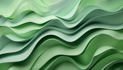 Poster - 
3d render of abstract green background with paper waves in the style of organic shapes, high resolution, layered translucency and organic forms