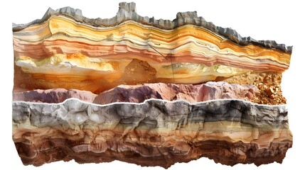 Poster - Intricate Cross Section of Layered Sedimentary Rock Formation in Natural Landscape