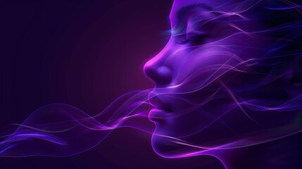 Fototapete - Digital portrait of a girl on a purple background with wavy lines. 