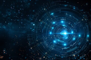 Poster - futuristic digital technology background with glowing blue circular interface elements