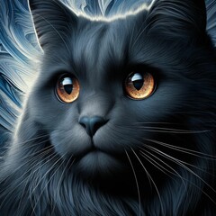 Wall Mural - ai illustration of a majestic black cat with striking amber eyes