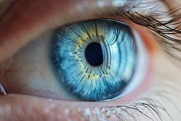 Close Up Eye. Macro Photo of Beautiful Blue Eye with Yellow Iris