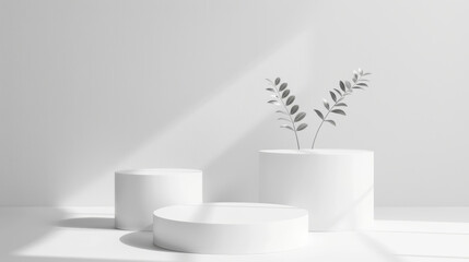 Wall Mural - Clean, minimalist 3D podiums in an all-white setting for a sleek and modern look