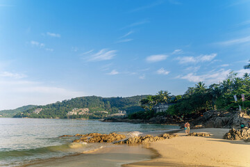 Canvas Print - blue sky with white cloud, easy on the eyes, relaxed at Patong Beach, Phuket, Thailand background.