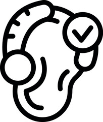 Poster - Simple outline icon of an ear with a hearing aid improving sound with check mark