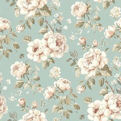 Wall Mural - Shabby chic floral wallpaper featuring a soft, tailored saturation pattern, creating a delicate and elegant look.