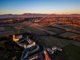 Wall Mural - The ancient manor of Villalta at sunset. Pearl three the hills of Friuli.