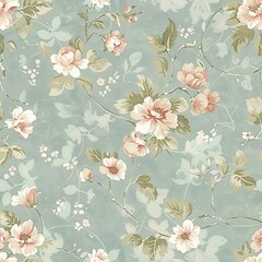 Wall Mural - Shabby chic floral wallpaper featuring a soft, tailored saturation pattern, creating a delicate and elegant look.