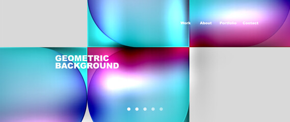 Poster - Bright colorful squares with round elements minimal geometric background. Vector Illustration For Wallpaper, Banner, Background, Card, Book Illustration, landing page