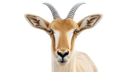2. Create a high-resolution image of a Saiga Antelope highlighting its unique large nose and distinctive horns, with a transparent background suitable for seamless integration onto a white backdrop.