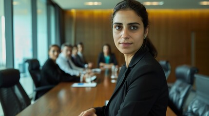 Poster - Professional business people  portrait brazilian business woman looking at camera at board of directors metting Teamwork : Generative AI