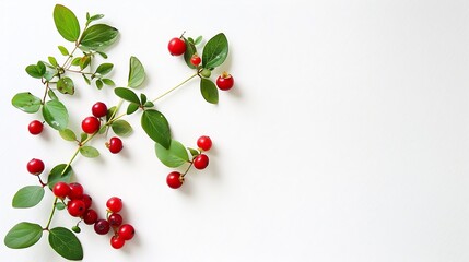Poster - Wild cowberry foxberry lingonberry with leaves isolated on white background High resolution image : Generative AI