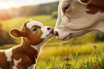 Wall Mural - cow and baby cow