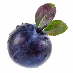 A close-up of a juicy honeysuckle berry with a blue-purple hue, isolated on white background