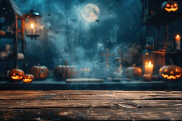 Wooden Table in a Halloween Background Backdrop