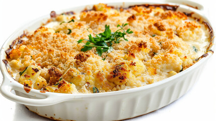 Delicious Spicy Cauliflower Gratin with Crunchy Topping - Gourmet Vegetarian Dish Stock Photo
