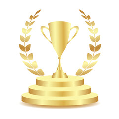 golden pedestal or stage with branches for the winner, participant, hero of the day. in the middle i