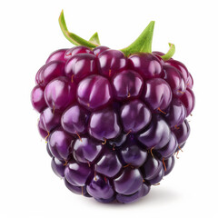 A close-up of a juicy boysenberry with a deep purple color, isolated on white background