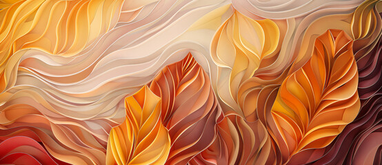 Poster - Abstract background with colorful leaves in the style of paper cut art, light brown and amber tones