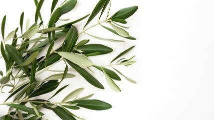 Poster - Natural olive branches with green leaves isolated on white background closeup : Generative AI