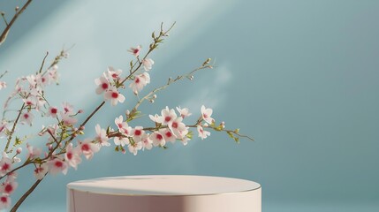 Wall Mural - Empty podium or pedestal with spring bloom Mock up for cosmetic products : Generative AI