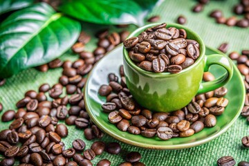 cup of coffee with coffee  beans